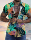 tanie Koszule hawajskie-Męskie Koszula Koszula hawajska Letnia koszula Koszula Aloha Wzory graficzne Liście Wieczorne Niebieski Fioletowy Zielony Druk 3D Na zewnątrz Ulica Krótkie rękawy Przycisk w dół Nadruk Odzież