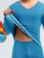 tanie Piżama-Męskie Bielizna termiczna Odzież do spania Koszula termiczna Czyste kolory Podstawowy Moda Wygoda Dom Poliester Komfort Ciepłe Rozcięcie w kształcie V Długi rękaw Zima Jesień Czarny Niebieski