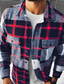 billige Tykke skjorter-Herre Flanell skjorte Skjorte jakke Skjorte Plæd / Tern Aftæpning Rød Gade Daglig Langærmet Knap ned Tøj Basale Mode Afslappet Bekvem