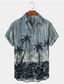 billige herre 3d skjorter-Herre Skjorte Aloha skjorte Sommer skjorte Kokos palme Grafiske tryk Aftæpning Blå 3D-udskrivning udendørs Gade Kort Ærme Knap ned Trykt mønster Tøj Tropisk Mode Hawaiiansk Afslappet
