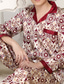 billige Pyjamas-Herre Nattøj Silke pyjamas 2 Dele Grafiske tryk Enkel Komfort Hjem Daglig Kunstsilke Åndbart Knaphul Langærmet Bukse Lomme Efterår Forår Vin Lysebrun