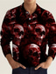 cheap 3D Polo-Men&#039;s Polo Shirt Golf Shirt Skull Graphic Prints Turndown Red Gray 3D Print Outdoor Street Long Sleeve Button-Down Print Clothing Apparel Cool Designer Casual Punk &amp; Gothic