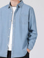baratos camisas masculinas casuais-Homens camisa de botão Camisa jeans camisa cambraia Tecido Aberto para a Lateral Azul Azul Claro Casual Diário Manga Longa Botão para baixo Roupa Algodão Denim Moda Roupa de rua Clássico