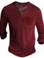 tanie podstawowy henley-Męskie Koszula Henley Koszulki Jednokolorowe Henley Wino Zielony Czarny Niebieski Khaki Codzienny Święto Długi rękaw Przycisk w dół Odzież Moda Designerskie Wygodny Niezbędnik