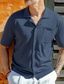billiga fritidsskjortor för män-Herr Skjorta Ensfärgat Nedvikt Marinblå Ljusgrå Mörkgrå Grå+Blå Beige Gata Dagligen Kortärmad Button-Down Kläder Mode Ledigt Bekväm Ficka