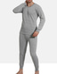 ieftine Pijamale-Bărbați Lenjerie de corp termică Pijamale Set termic Culoare pură De Bază Modă Confortabili Casă Poliester Cald Stil Nautic Manșon Lung Pantaloni Talie elastică Iarnă Toamnă Negru Gri Deschis