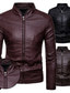 cheap Men’s Furs &amp; Leathers-Men&#039;s Faux Leather Jacket Biker Jacket Daily Wear Work Winter Long Coat Regular Fit Warm Casual Casual Daily Jacket Long Sleeve Pure Color With Belt Light Red Brown Black