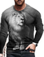 cheap Men&#039;s 3D T-shirts-Men&#039;s T shirt Tee Designer 1950s Casual Long Sleeve Brown Gray Lion Graphic Prints Print Crew Neck Daily Holiday Print Clothing Clothes Designer 1950s Casual