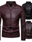 cheap Men’s Furs &amp; Leathers-Men&#039;s Faux Leather Jacket Biker Jacket Daily Wear Work Winter Long Coat Regular Fit Warm Casual Casual Daily Jacket Long Sleeve Pure Color With Belt Light Red Brown Black