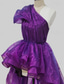 voordelige PAARS-A-Lijn Avondjurk Sexy Jurk Prom Bruiloft Feest Asymmetrisch Mouwloos Eén Schouder Organza met Ruffles Effen Kleur Maskerfeest Jurk