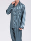 billige Pyjamas-Herre Nattøy Silke pyjamas 2 deler Stripe Enkel Komfort Hjem Daglig Faux silke Pustende Knaphul Langermet Bukse Lomme Høst Vår Blå