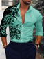 cheap Men&#039;s Printed Shirts-Men&#039;s Shirt Floral Print Long Sleeve Button-Down Tops Turndown Green Black Blue Red Brown Daily Holiday Fashion Casual Breathable