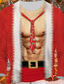 abordables camiseta navideña para hombre-Hombre Camiseta Papá Noel Estampados Cuello Barco Negro Rojo Naranja Verde Trébol Impresión 3D Exterior Navidad Manga Larga Estampado Ropa Design Básico Casual Navidad grosera