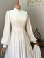preiswerte lässige Brautkleider-Halle Vintage 1940er  1950er Freizeit Brautkleider A-Linien Hoher Hals Langarm Gerichtsschleppe Chiffon Brautkleider Mit Falten Einfarbig