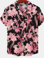 halpa Havaiji-paidat-Miesten Paita Havaiji paita Button Up paita Kesä paita Rento paita Vaalea vaaleanpunainen Musta Vaalean vihreä Punastuvan vaaleanpunainen Rubiini Lyhythihainen Graafiset tulosteet Kukka Sänkyjen avaus