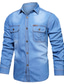 preiswerte Freizeithemden für Herren-Herren Knopfhemd Jeanshemd Lässiges Hemd Chambray-Hemd Glatt Umlegekragen Blau Leicht Blau Strasse Casual Langarm Button-Down Bekleidung Baumwolle Denim Modisch Klassisch Komfortabel