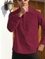 cheap Men&#039;s Casual Shirts-Men&#039;s Casual Shirt Henley Shirt Plain Black and White Collar Black White Wine Khaki Daily Holiday Long Sleeve Button-Down Clothing Apparel Cotton Fashion Streetwear Basic