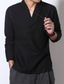 Χαμηλού Κόστους ανδρικά πουκάμισα casual-Ανδρικά λινό πουκάμισο Σκέτο Λαιμόκοψη V Μαύρο Λευκό Βαθυγάλαζο Γκρίζο ΕΞΩΤΕΡΙΚΟΥ ΧΩΡΟΥ Σπίτι Μακρυμάνικο Ρούχα Λινό Βίντατζ Καθημερινό Άνετο