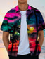 billige Hawaiiskjorter-Herre Skjorte Hawaii skjorte Kokos palme Landskab Grafiske tryk Aftæpning Lilla Grå 3D-udskrivning Gade Daglig Kort Ærme Knap ned Trykt mønster Tøj Tropisk Mode Hawaiiansk Designer