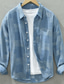 billiga fritidsskjortor för män-Herr Skjorta jacka Övertröja Rutig Nedvikt Svart Ljusblå Utomhus Gata Långärmad Button-Down Kläder Bomull Ledigt Bekväm
