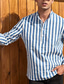 Χαμηλού Κόστους ανδρικά πουκάμισα casual-Ανδρικά Πουκάμισο Henley Casual πουκάμισο Ριγέ Μαύρο &amp; Άσπρο Γιακάς Μαύρο / Γκρι Πράσινο του τριφυλλιού Θαλασσί Μπλε τυρκουάζ Causal Καθημερινά Μακρυμάνικο Κουμπί-Κάτω Ρούχα Βαμβάκι