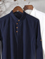 Χαμηλού Κόστους ανδρικά πουκάμισα casual-Ανδρικά λινό πουκάμισο Σκέτο παππούς Κορδέλα Κολάρο Λευκό Βαθυγάλαζο Γκρίζο Δουλειά Εξόδου Μακρυμάνικο Ρούχα Λινό Βίντατζ Δουλειά Άνετο