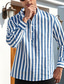 Χαμηλού Κόστους ανδρικά πουκάμισα casual-Ανδρικά Πουκάμισο Henley Casual πουκάμισο Ριγέ Μαύρο &amp; Άσπρο Γιακάς Μαύρο / Γκρι Πράσινο του τριφυλλιού Θαλασσί Μπλε τυρκουάζ Causal Καθημερινά Μακρυμάνικο Κουμπί-Κάτω Ρούχα Βαμβάκι