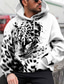 billiga grafiska hoodies-Herr Hoodie-tröja Mönster Designer Ledigt Stor och hög Grafisk Djur Leopard Svartvit Vit Ljusbrun Tryck Huva Dagligen Sport Långärmad Kläder Kläder Normal