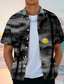 voordelige Hawaiiaanse overhemden-Voor heren Overhemd Hawaiiaans overhemd Kokosnootboom Landschap Grafische prints Strijkijzer Paars Grijs 3D-afdrukken Straat Dagelijks Korte Mouw Button-omlaag Afdrukken Kleding Tropisch Modieus