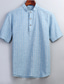 cheap Men&#039;s Casual Shirts-Men&#039;s Linen Shirt Summer Shirt Beach Shirt Collar Fall Spring Short Sleeve Black White Sky Blue Striped Outdoor Street Clothing Apparel Button-Down