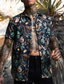 billige Hawaiiskjorter-Herre Skjorte Grafisk Dyr Sommerfugl Hældning V-hals Sort / Hvid Blå-Grøn Navyblå Trykt mønster udendørs Afslappet Langærmet 3D-udskrivning Tøj Mode Designer Afslappet Bekvem