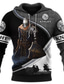 cheap Graphic Hoodies-Men&#039;s Hoodie Pullover Hoodie Sweatshirt White+Dark Gray light gray &amp; black White+Light Gray Wine+Dark Gray Wine+Black Hooded Graphic Knights Templar Cross Print Work Daily Weekend 3D Print Designer