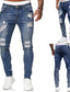 baratos jeans e shorts jeans-Homens Jeans Magro Calças Jeans rasgado Calças jeans Bolsos rasgado Côr Sólida Conforto Comprimento total Diário Esportes Denim Roupa de rua à moda Azul Claro Micro-Elástica
