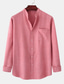 voordelige casual herenoverhemden-Voor heren Zomer overhemd Strand hemd Licht Roze Wijn Zwart Lange mouw Effen Opstaande boord Lente &amp; Herfst Casual Hawaii Kleding