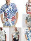 levne pánské neformální košile-Pánské Havajská košile Košile na knoflíky Košile pro volný čas Táborová košile Kubánská košile Grafické tisky Květiny a rostliny Přehnutý Bílá Světle zelená Rubínově červená Vodní modrá Béžová ulice