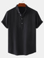 cheap Men&#039;s Casual Shirts-Men&#039;s Linen Shirt Summer Shirt Beach Shirt Black White Brown Short Sleeve Plain Standing Collar Summer Casual Holiday Clothing Apparel