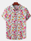 Недорогие Гавайские рубашки-Муж. Рубашка Гавайская рубашка Кнопка рубашка Летняя рубашка Повседневная рубашка Светло-розовый Черный Светло-зеленый Розовый Красный С короткими рукавами Графические принты Цветы Отложной