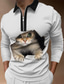 cheap Zip Polo-Men&#039;s Polo Shirt Golf Shirt Animal Cat Graphic Prints Turndown Black Blue White+Gray Khaki Gray 3D Print Outdoor Street Long Sleeve Zipper Print Clothing Apparel Sports Fashion Streetwear Designer