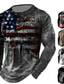 Недорогие Мужские футболки с 3D принтами-Муж. Футболка Графические принты Американский флаг Флаги Вырез под горло Хаки + темно-серый Черный Белый Черный / Красный Черный / коричневый 3D печать на открытом воздухе Для улицы Длинный рукав