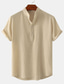 cheap Men&#039;s Casual Shirts-Men&#039;s Linen Shirt Summer Shirt Beach Shirt Black White Brown Short Sleeve Plain Standing Collar Summer Casual Holiday Clothing Apparel