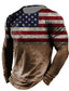 お買い得  メンズ3DＴシャツ-男性用 Tシャツ グラフィック アメリカの国旗 国旗 クルーネック カーキ+ダークグレー ブラック ホワイト 黒/赤 黒褐色 3Dプリント アウトドア ストリート 長袖 プリント 衣類 ベーシック ヴィンテージ スポーツ デザイナー
