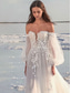 cheap Wedding Dresses-TS Beach Formal Wedding Dresses A-Line Off Shoulder Long Sleeve Court Train Lace Bridal Gowns With Appliques 2024