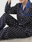 baratos Pijamas-Homens Conjunto de Pijama Top e calça de pijama pijama de seda 1conjunto Xadrez à moda Casual Conforto Casa Diário De Cama Poliéster Conforto Lapela Outono Primavera Azul Marinha