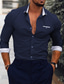 abordables Camisas de vestir-Hombre Camisa para Vestido Blanco Rosa Azul Marino Manga Larga Plano Cuello Vuelto Primavera &amp; Otoño Boda Oficina y carrera Ropa