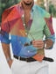 billiga Skjortor med tryck för män-Herr Skjorta Grafiska tryck Geometri Nedvikt Gul Ljusgrön Marinblå Blå Purpur Utomhus Gata Långärmad Button-Down Mönster Kläder Mode Designer Ledigt Mjukt