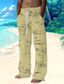 billige bukser med tryk-Herre Bukser Sommerbukser Strandbukser Snørelukning Elastisk Talje 3D-udskrivning Kokos palme Grafiske tryk Komfort Afslappet Daglig Ferie Hawaiiansk Designer Hvid Gul