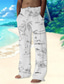 tanie drukowane spodnie-Męskie Spodnie Letnie spodnie Spodnie plażowe Ściągana na sznurek Elastyczny pas Druk 3D Drzewo kokosowe Wzory graficzne Komfort Codzienny Święto Hawajskie Designerskie Biały Żółty