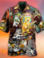 Недорогие Гавайские рубашки-Муж. Рубашка Гавайская рубашка Кот Графические принты Гитара Отложной Желтый Синий Светло-лиловый Лиловый Повседневные Праздники С короткими рукавами Кнопка вниз С принтом Одежда