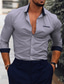abordables Camisas de vestir-Hombre Camisa para Vestido Blanco Rosa Azul Marino Manga Larga Plano Cuello Vuelto Primavera &amp; Otoño Boda Oficina y carrera Ropa