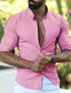 cheap Men&#039;s Casual Shirts-Men&#039;s Button Up Shirt Summer Shirt Casual Shirt Black Pink Purple Orange Green Long Sleeve Plain Lapel Outdoor Street Clothing Apparel Fashion Casual Shirts Comfortable